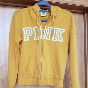 Yellow zip up hoodie by Pink